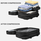 Clothes in a bag before compression and the same bag after compression